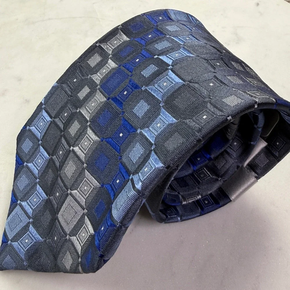 Arrow Necktie Mens OS Blue Grey Geometric Square Silk Formal Business Tie